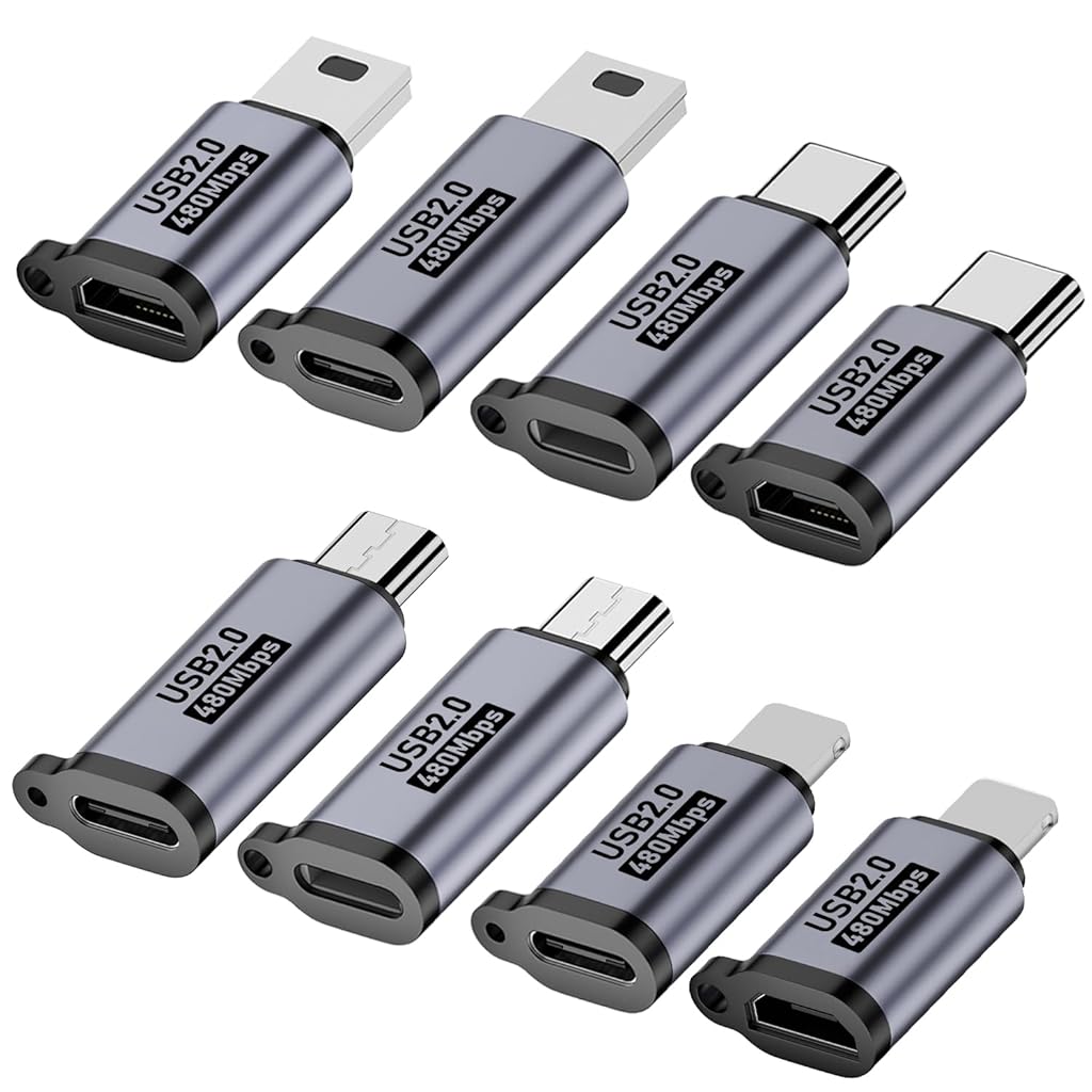 Verilux® 8Pcs USB 2.0 Adapters Universal Micro USB to TYPE C / Light-ning, Light-ning to USB C /Micro US, TYPE C to Micro USB/Light-ning, Mini USB to USB C/Micro USB, Support 480Mbps Data Transmission Verilux® 8Pcs USB 2.0 Adapters Universal Micro USB to TYPE C / Light-ning, Light-ning to USB C /Micro US, TYPE C to Micro USB/Light-ning, Mini USB to USB C/Micro USB, Support 480Mbps Data Transmission